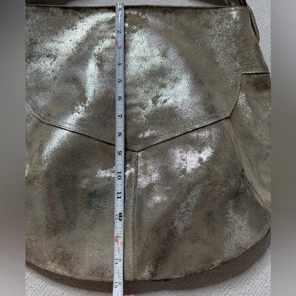 CoFi Leather Brushed Gold Metallic Hobo Bag Festival Boho